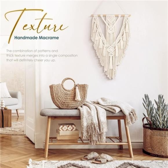 Macrame Boho Wall Hanging Decor, Geometric Woven Tapestry Chic Cotton Handmade - Picture 6 of 8